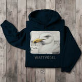 Herren Hoodie Nordsee Möwe mit Strand und Touristen im Hintergrund