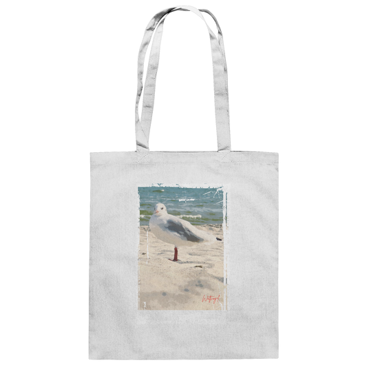 Wattvogel Nordsee Möwe am Strand - Baumwolltasche