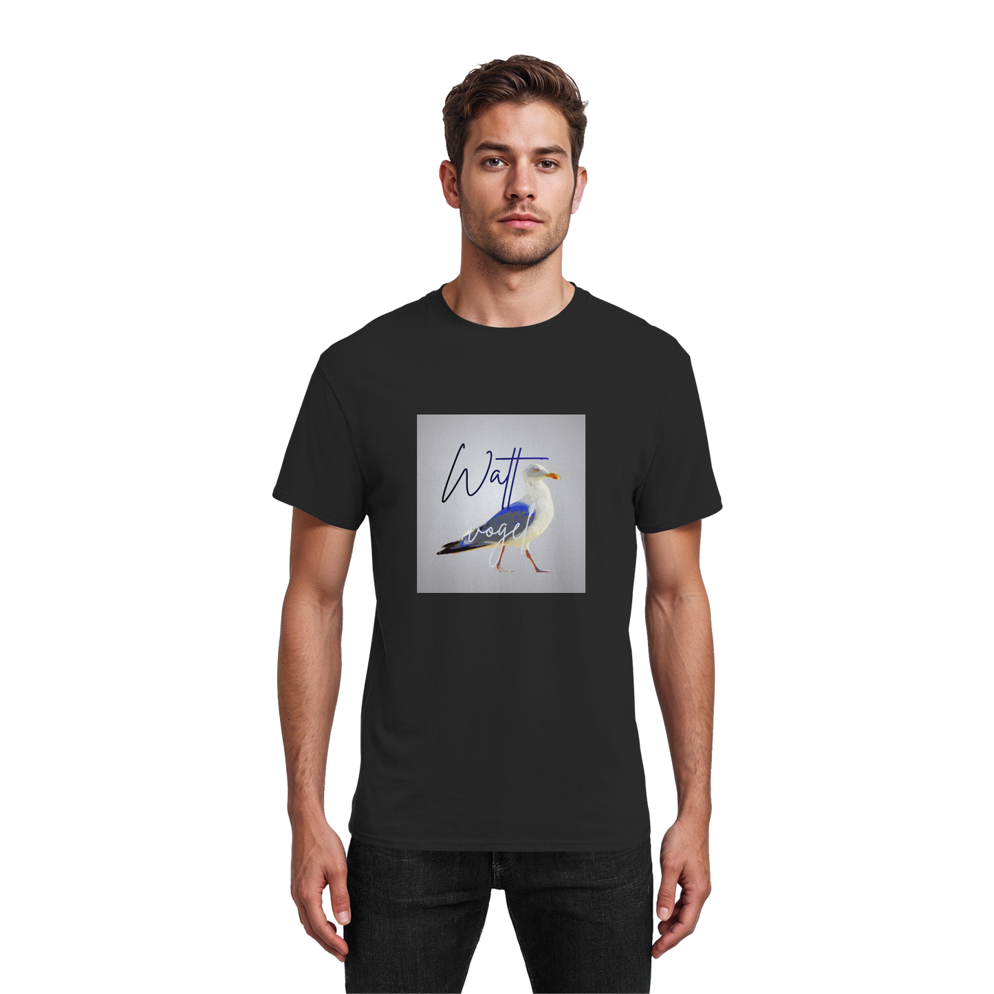 Wattvogel Motiv mit Nordsee Möwe  - Heavy Cotton T-Shirt