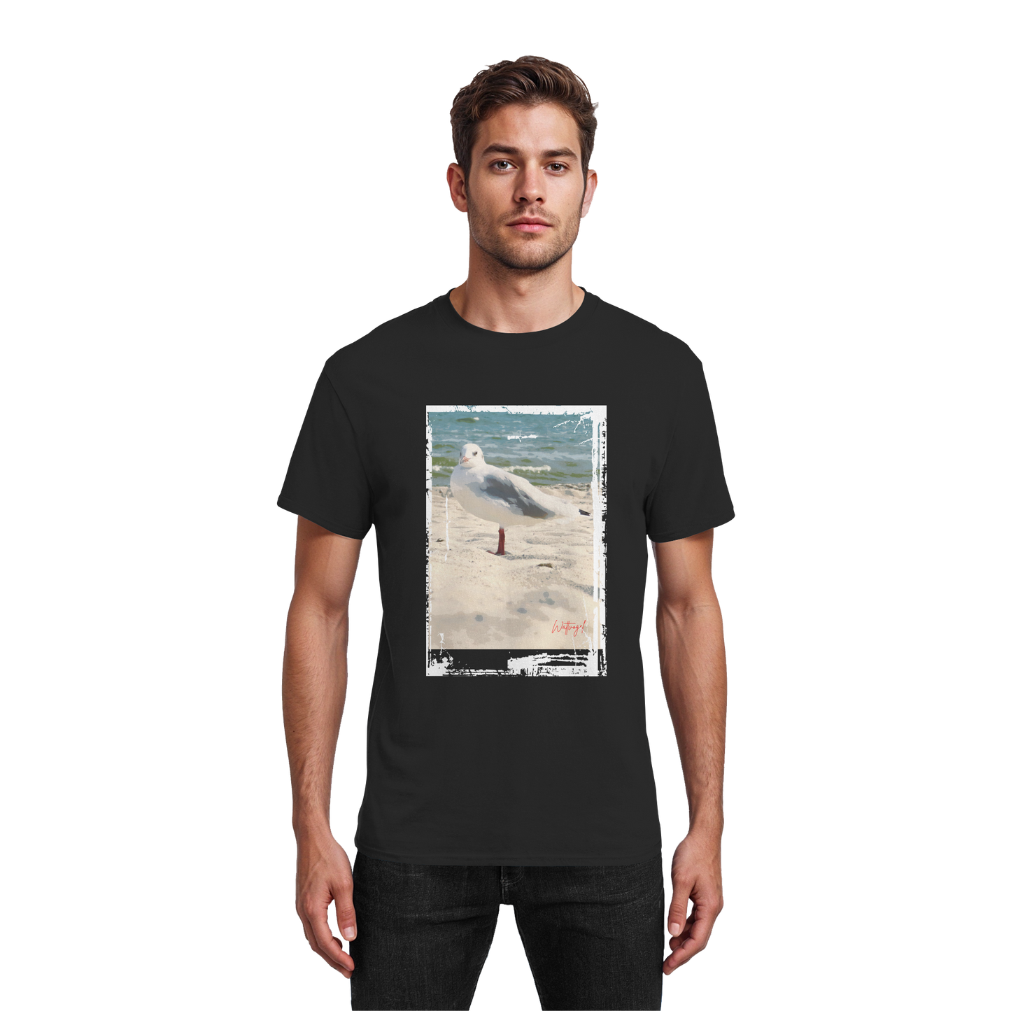 Wattvogel Nordsee Möwe am Strand - Heavy Cotton T-Shirt