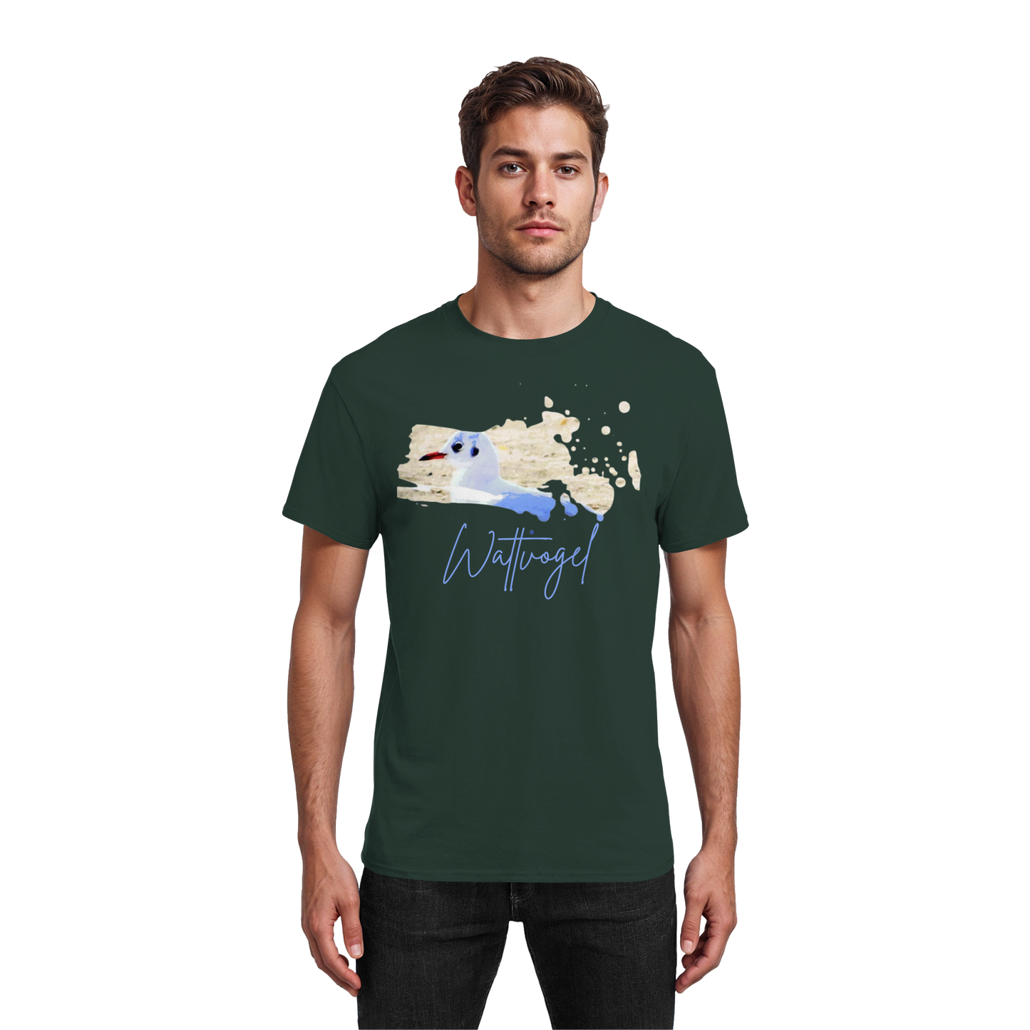 Wattvogel® – Nordsee Möwe im maritimen Kunst-Stil - Heavy Cotton T-Shirt