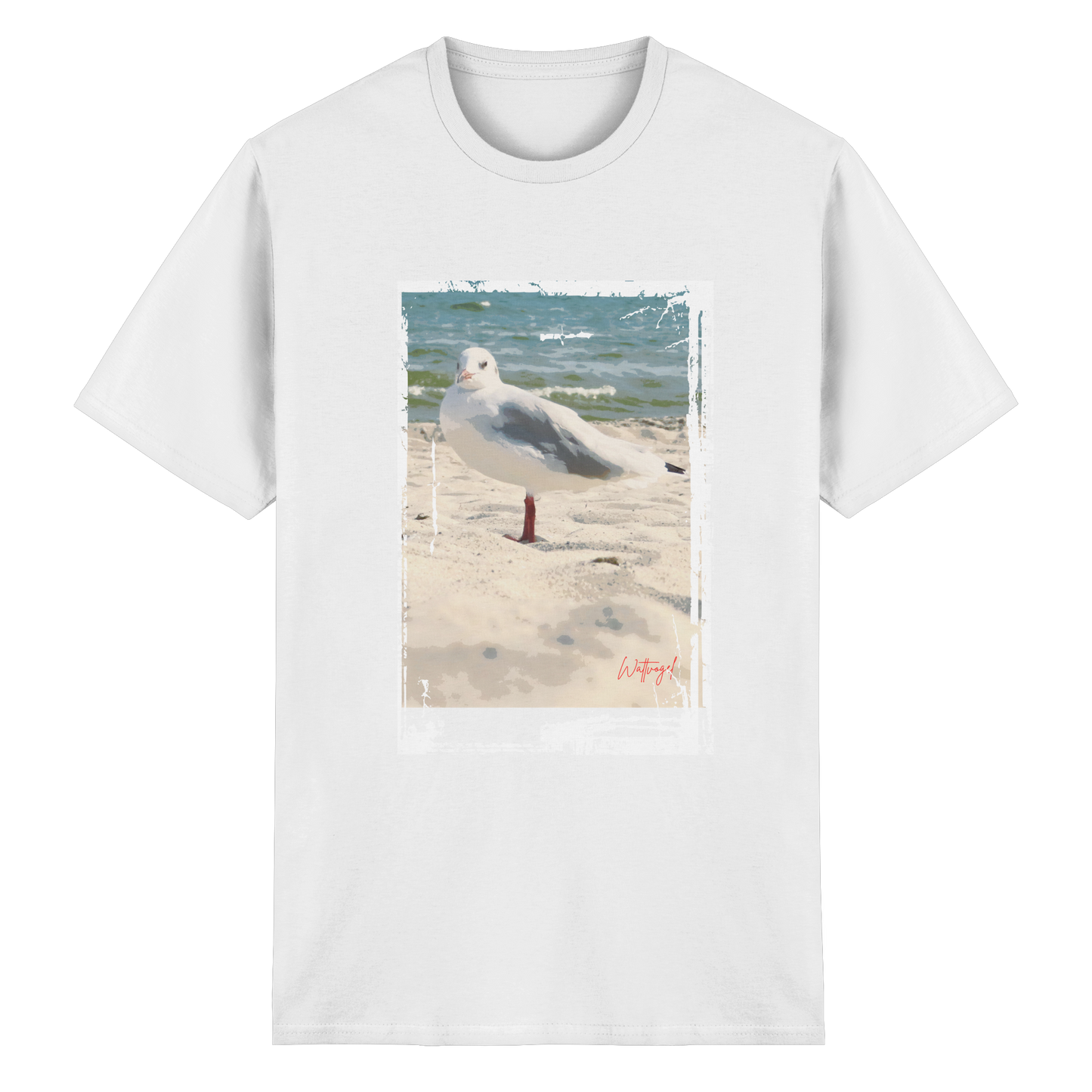 Wattvogel Nordsee Möwe am Strand - Heavy Cotton T-Shirt