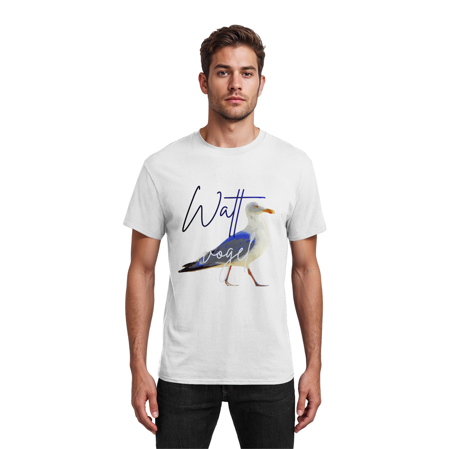 Wattvogel Nordsee Möwe mit Schriftzug - Heavy Cotton T-Shirt