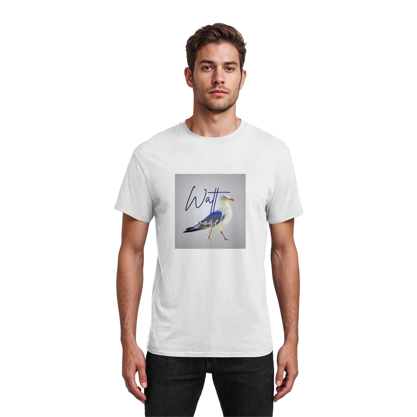 Wattvogel Motiv mit Nordsee Möwe  - Heavy Cotton T-Shirt