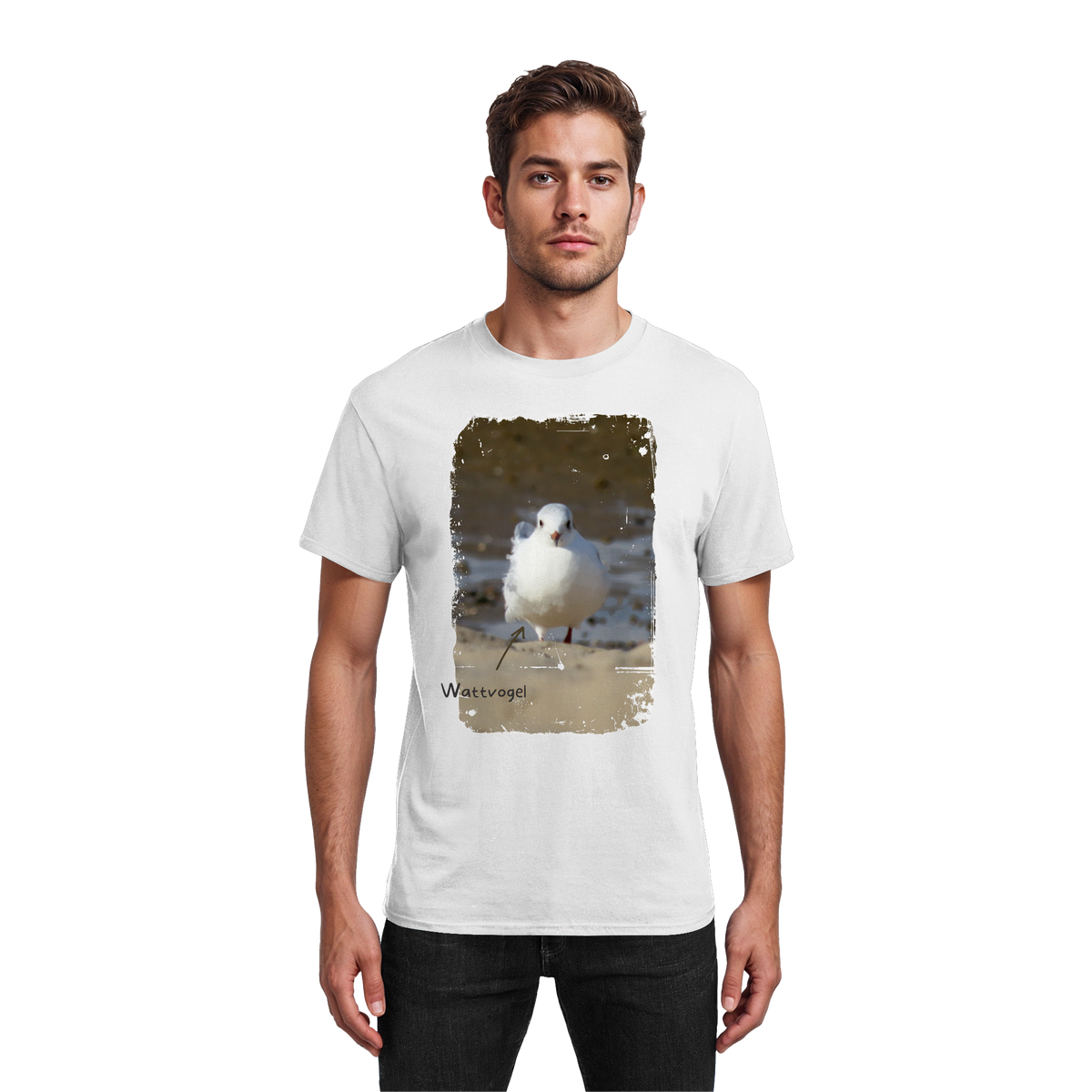 Foto Nordsee Möwe Wattvogel am Strand - Herren T-Shirt