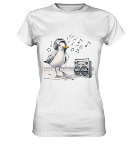 Tanzende Möwe mit Kaputze und Kopfhörer am Strand Nordsee T-Shirt - Ladies Premium Shirt