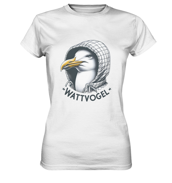 T-Shirt Damen Möwe mit Kaputze Schriftzug Wattvogel - Ladies Premium Shirt