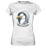 T-Shirt Damen Möwe mit Kaputze Schriftzug Wattvogel - Ladies Premium Shirt