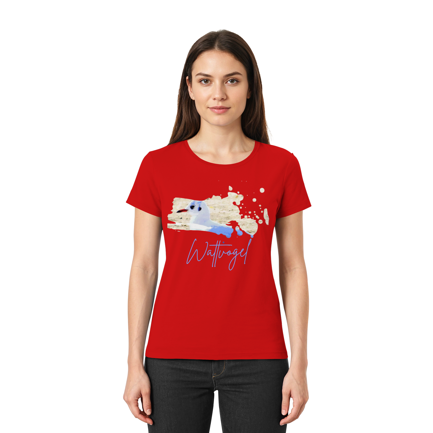 Wattvogel® – Nordsee Möwe im maritimen Kunst-Stil - Ladies Premium Shirt
