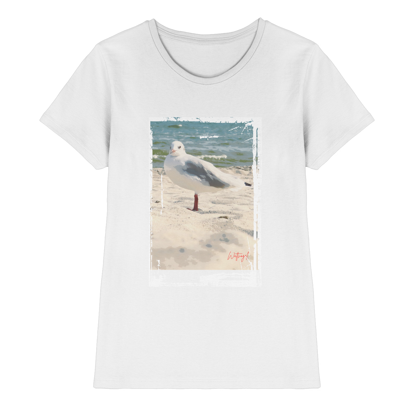 Wattvogel Nordsee Möwe am Strand - Ladies Premium Shirt