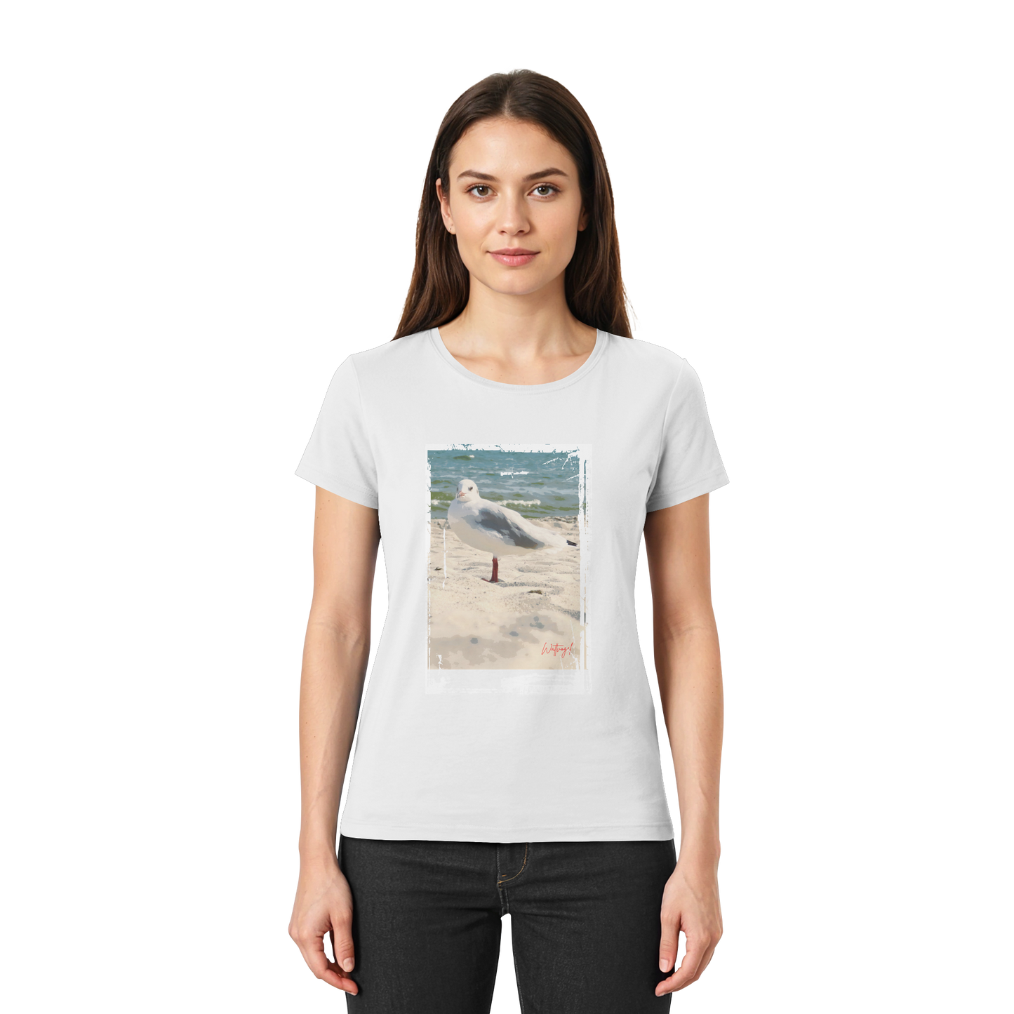 Wattvogel Nordsee Möwe am Strand - Ladies Premium Shirt