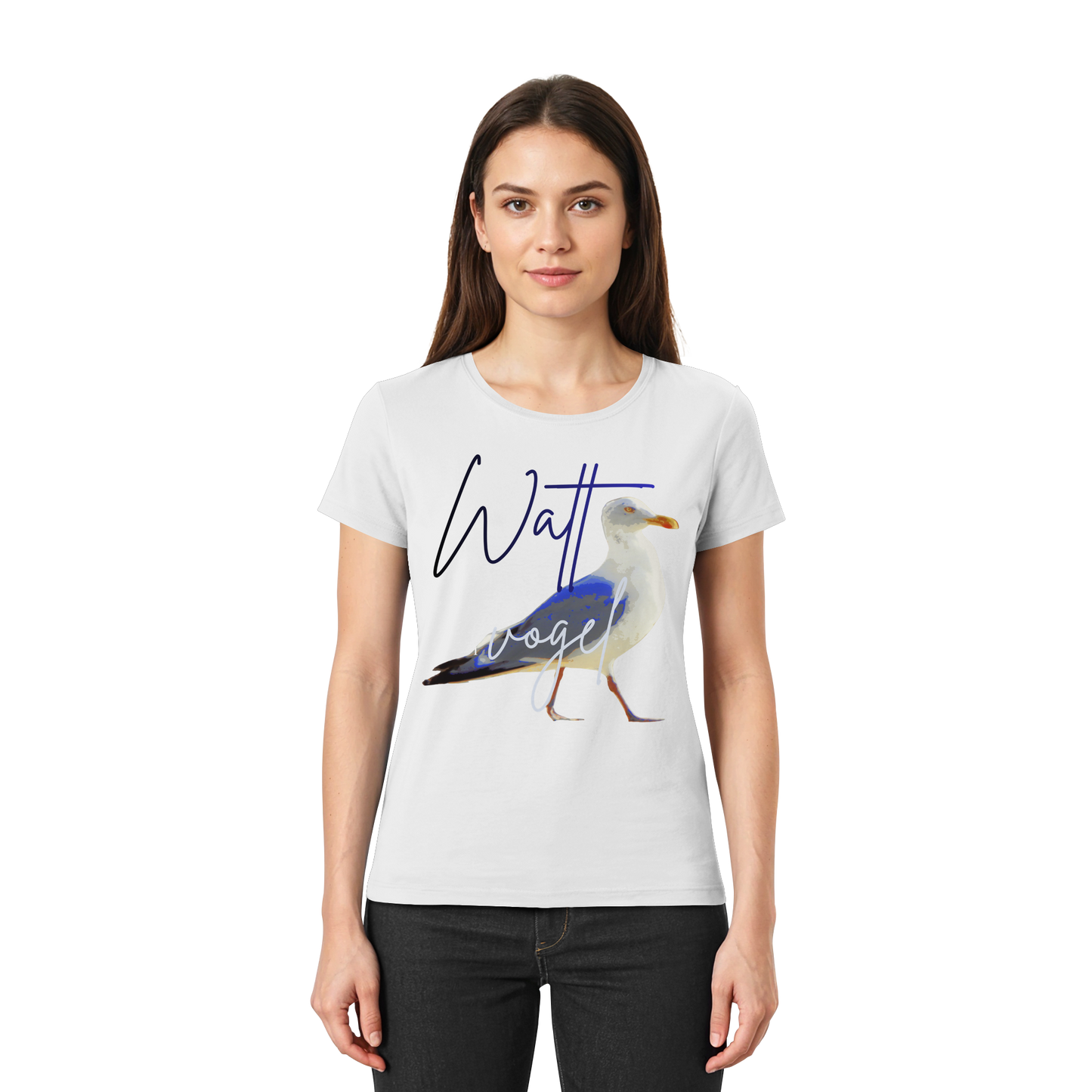 Wattvogel Nordsee Möwe mit Schriftzug - Ladies Premium Shirt