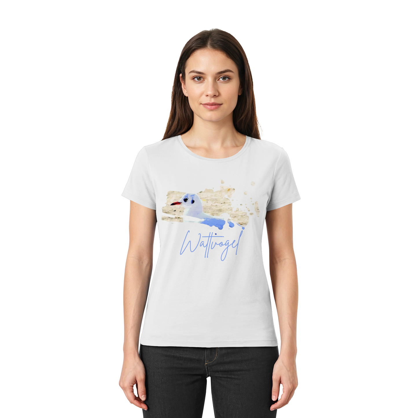 Wattvogel® – Nordsee Möwe im maritimen Kunst-Stil - Ladies Premium Shirt