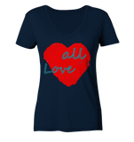 Rotes Herz mit Schriftzug "Love all" - Ladies V-Neck Shirt