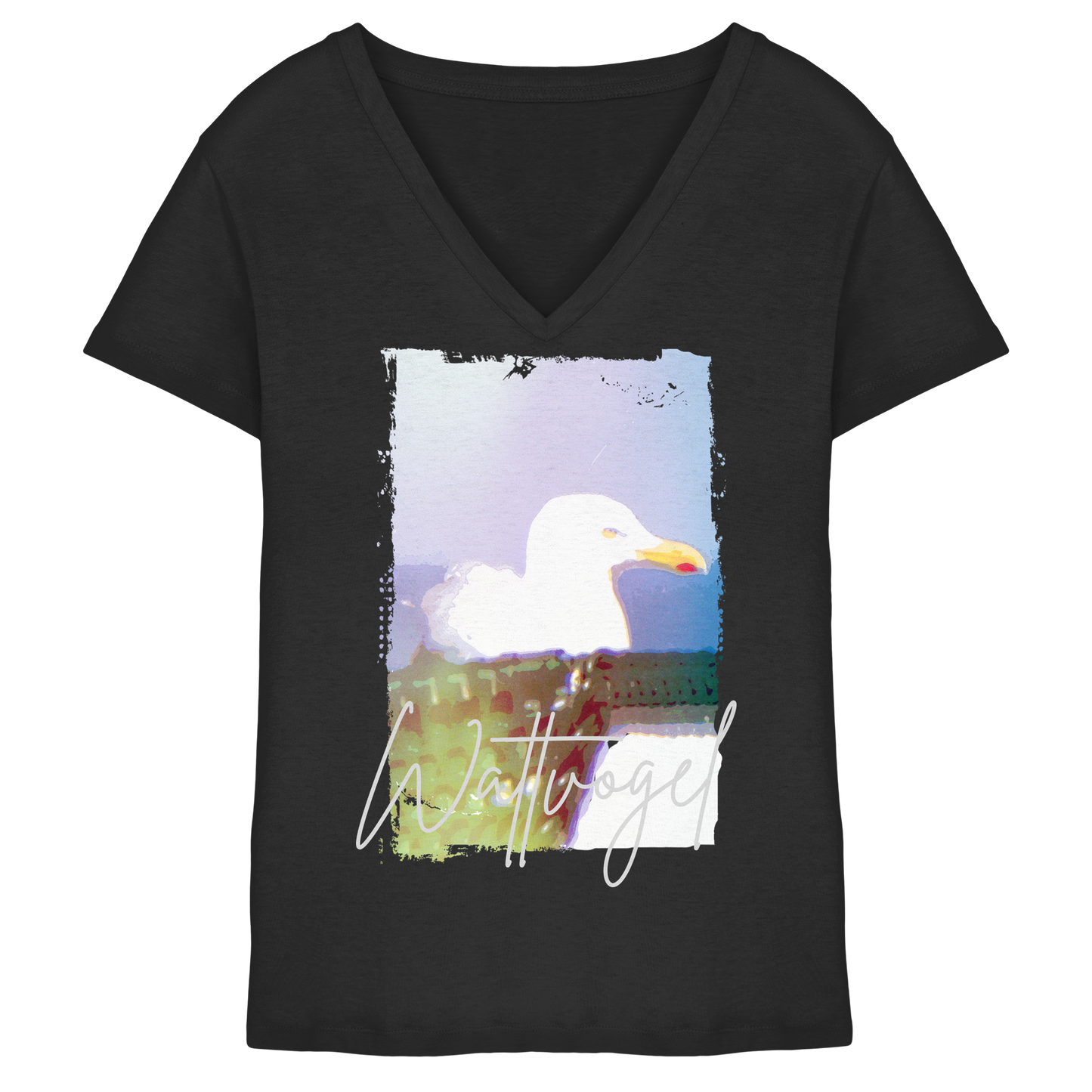 Wattvogel® Nordsee Möwe – Strandkorb Moment  - Ladies V-Neck Shirt