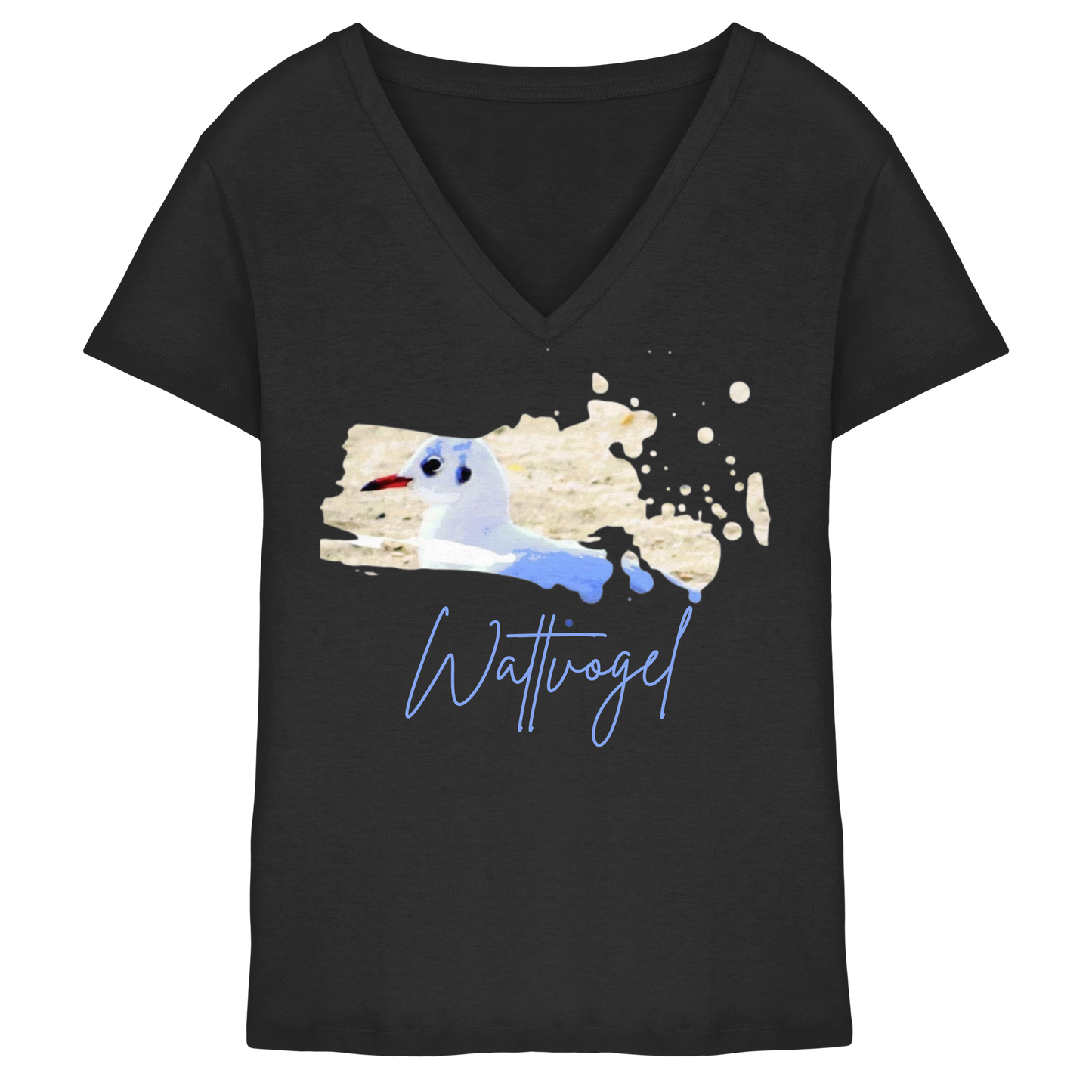 Wattvogel® – Nordsee Möwe im maritimen Kunst-Stil - Ladies V-Neck Shirt