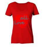 Rotes Herz mit Schriftzug "Love all" - Ladies V-Neck Shirt