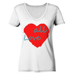 Rotes Herz mit Schriftzug "Love all" - Ladies V-Neck Shirt