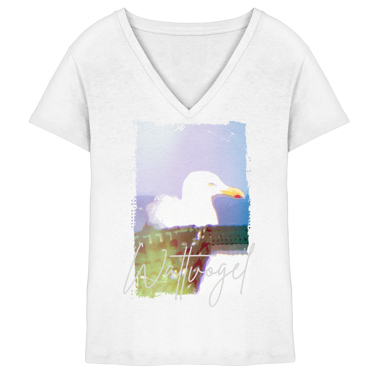 Wattvogel® Nordsee Möwe – Strandkorb Moment  - Ladies V-Neck Shirt
