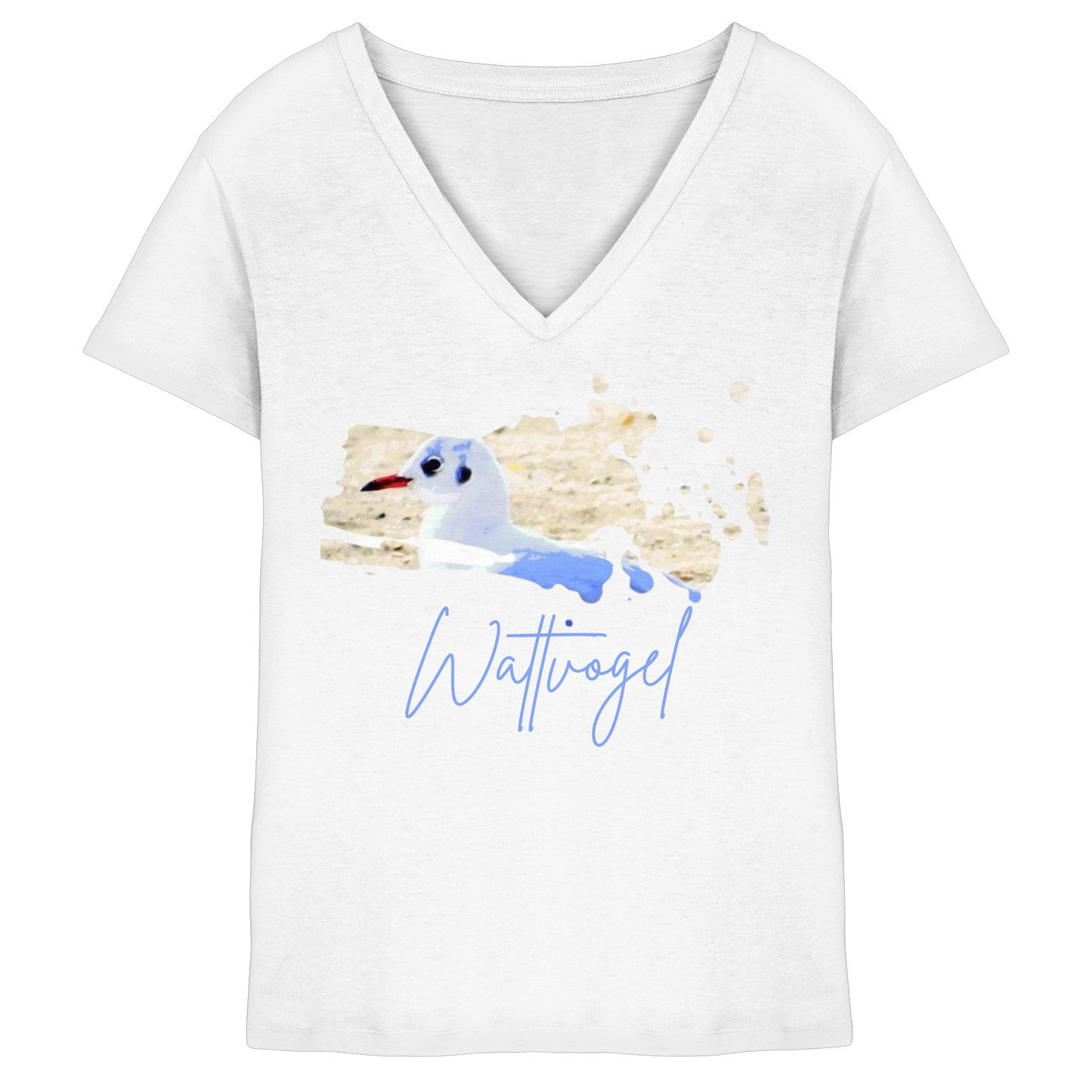 Wattvogel® – Nordsee Möwe im maritimen Kunst-Stil - Ladies V-Neck Shirt
