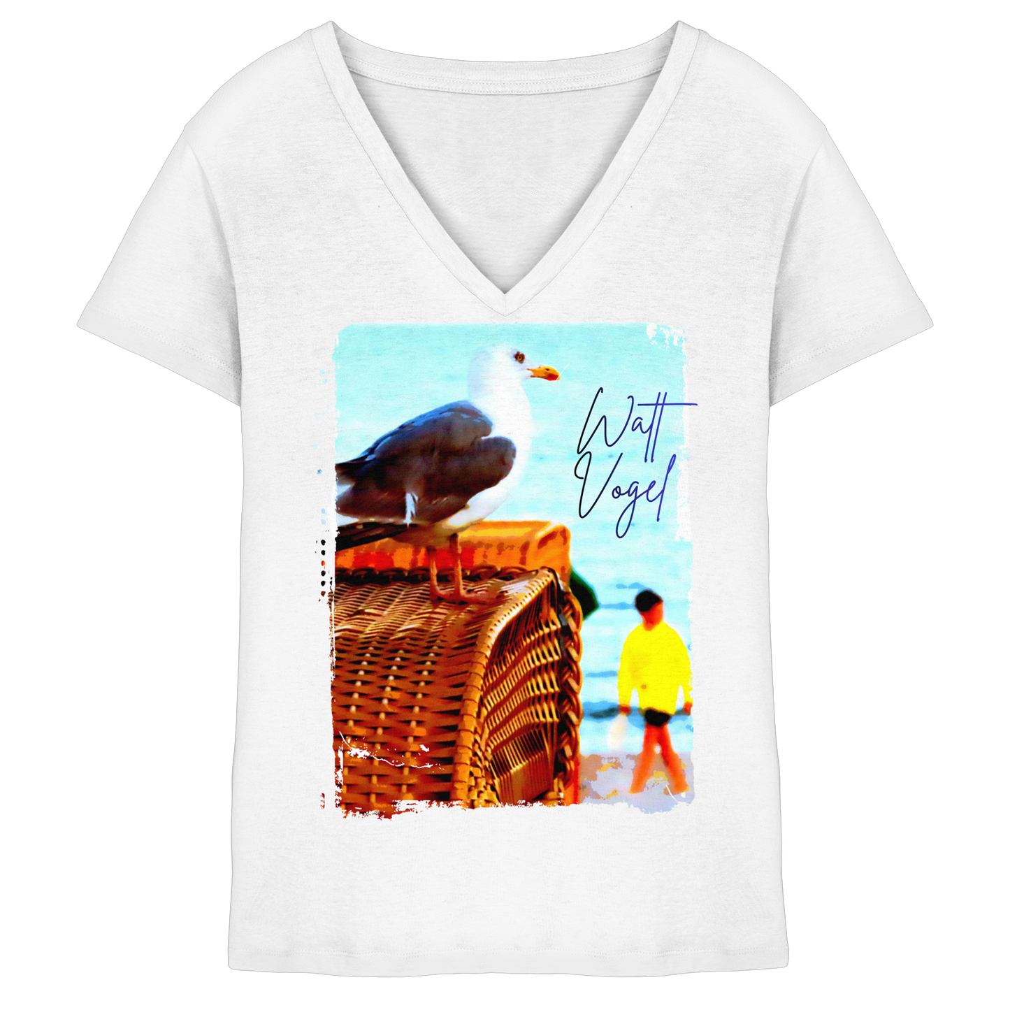 Wattvogel Foto Design am Strand - Ladies V-Neck Shirt