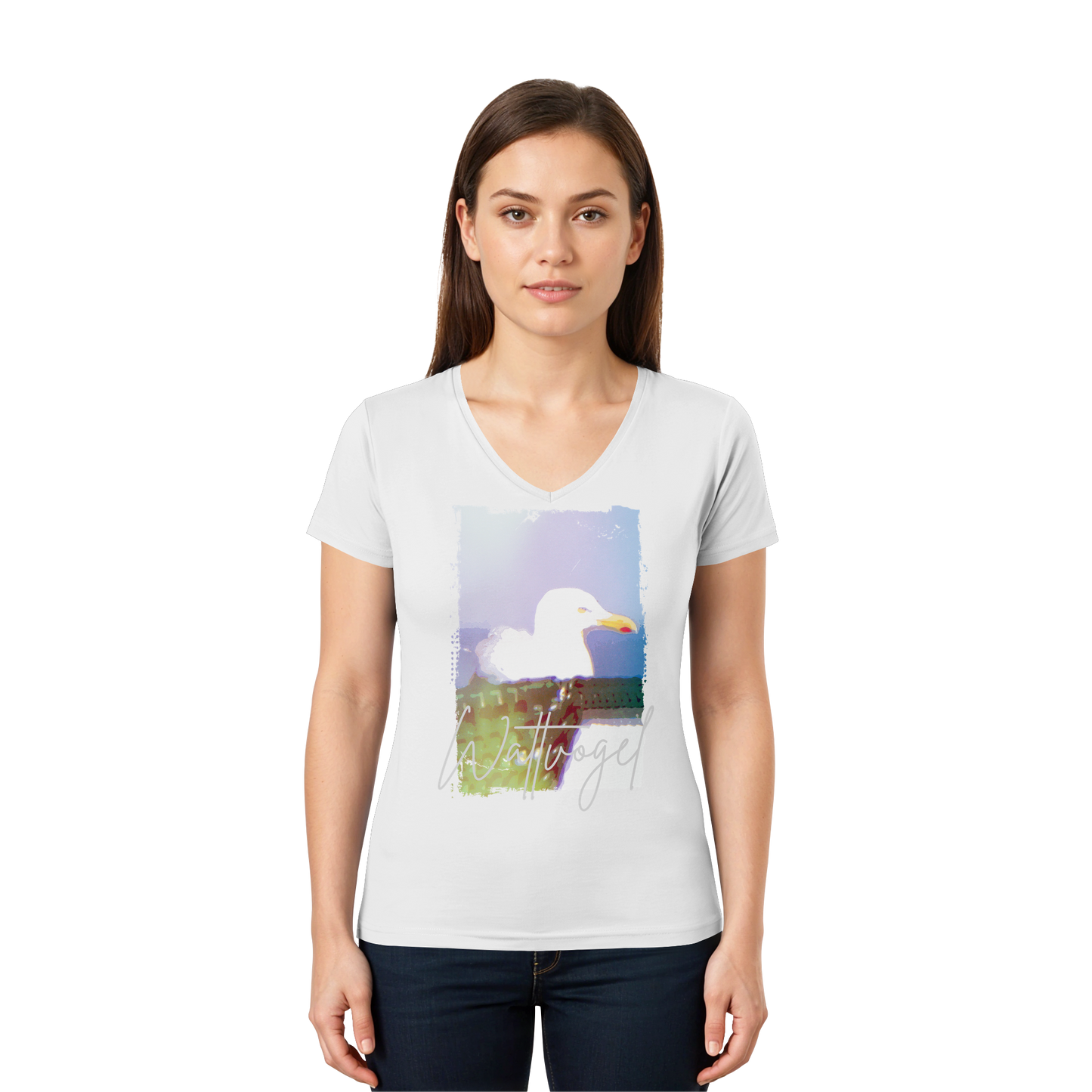 Wattvogel® Nordsee Möwe – Strandkorb Moment  - Ladies V-Neck Shirt