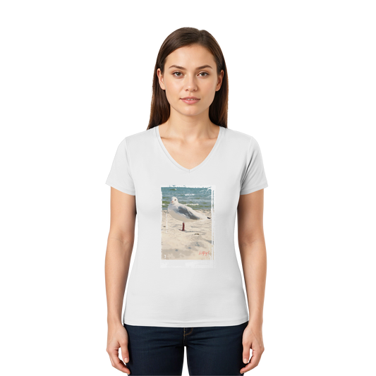 Wattvogel Nordsee Möwe am Strand - Ladies V-Neck Shirt