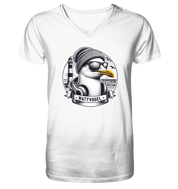 Coole Möwe mit Mütze und Sonnenbrille Wattvogel - Mens V-Neck Shirt