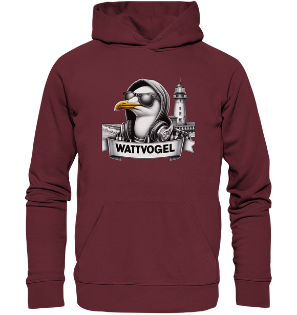 Wattvogel® Möwe mit Sonnenbrille und Kaputze - Organic Basic Hoodie