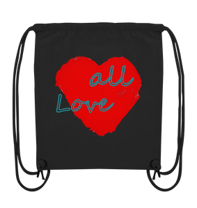 Rotes Herz mit Schriftzug "Love all" - Organic Gym-Bag