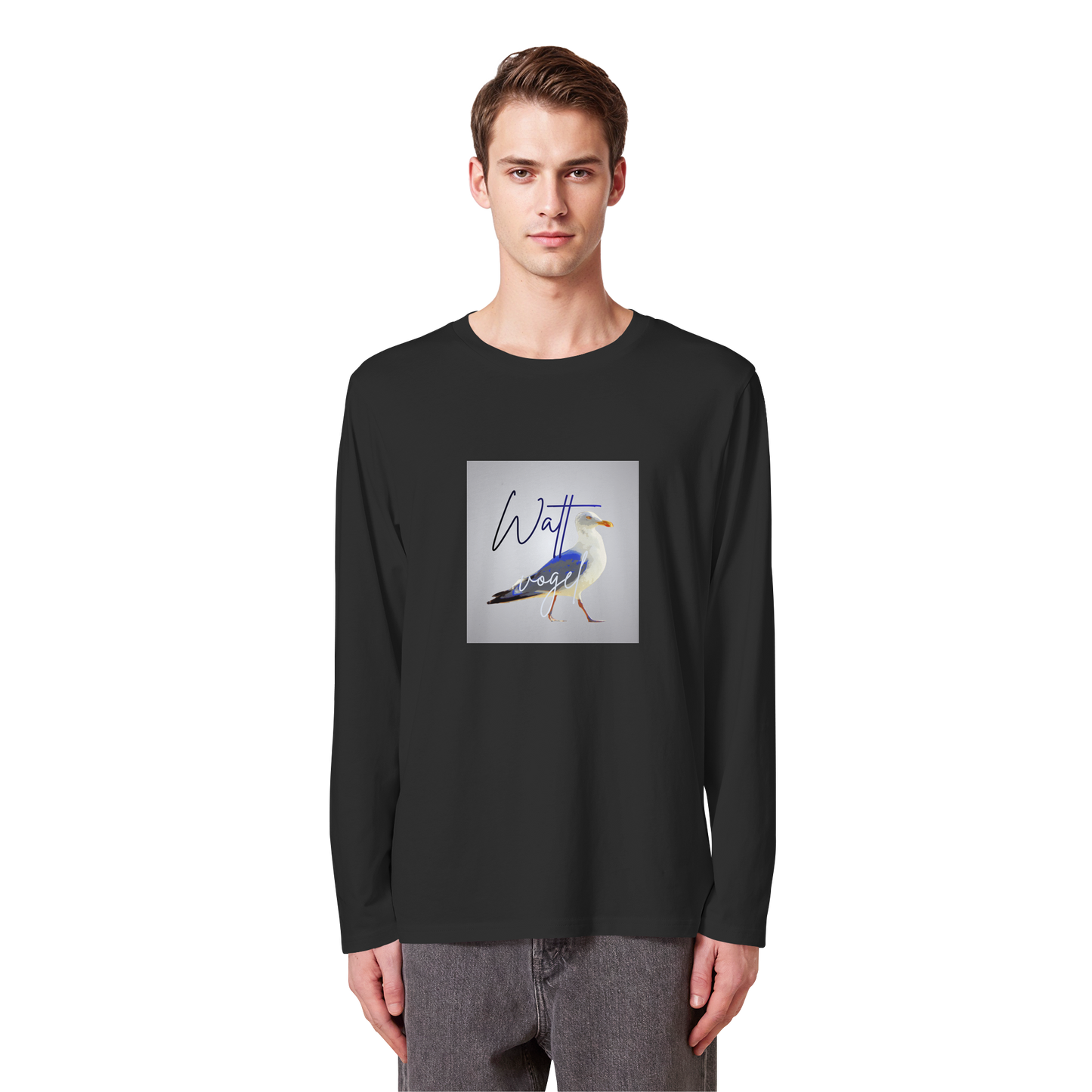 Wattvogel Motiv mit Nordsee Möwe  - Unisex Longsleeve T-Shirt
