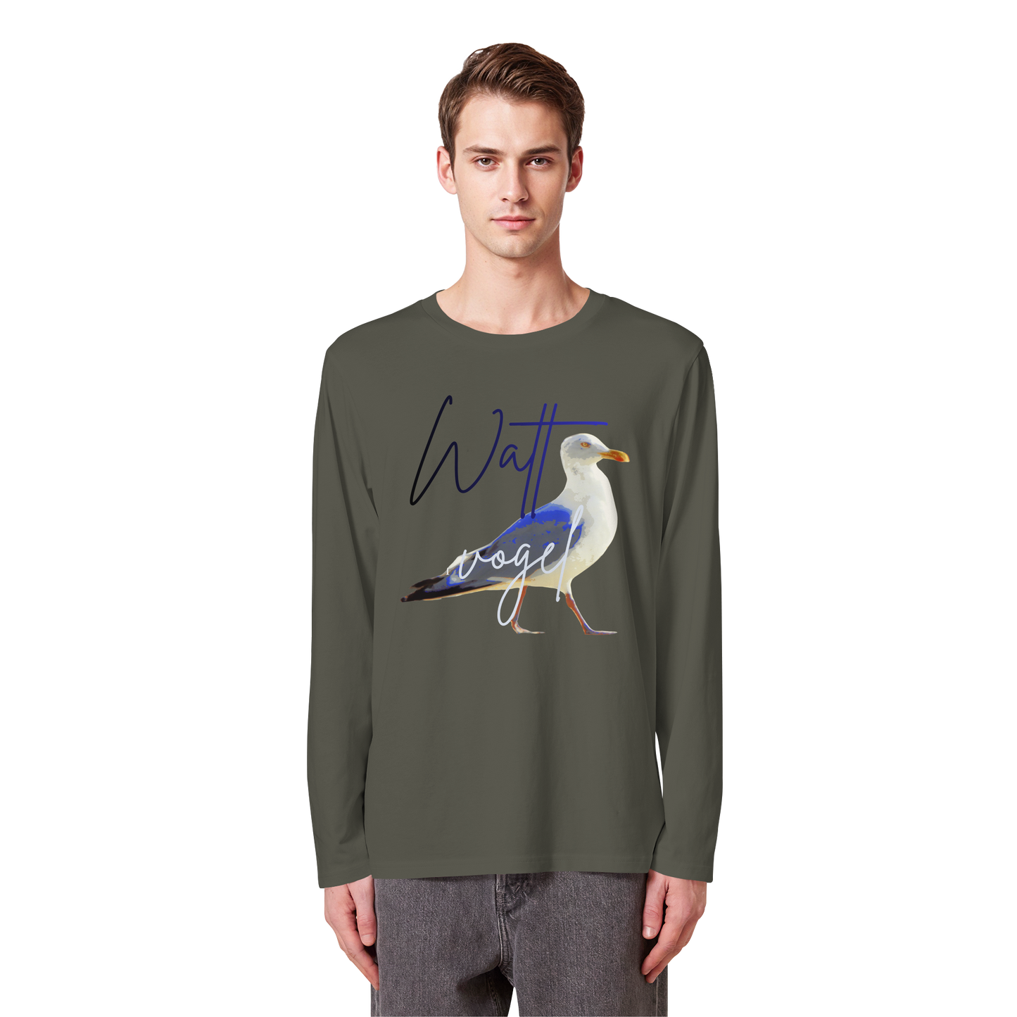 Wattvogel Nordsee Möwe mit Schriftzug - Organic Longsleeve T-Shirt