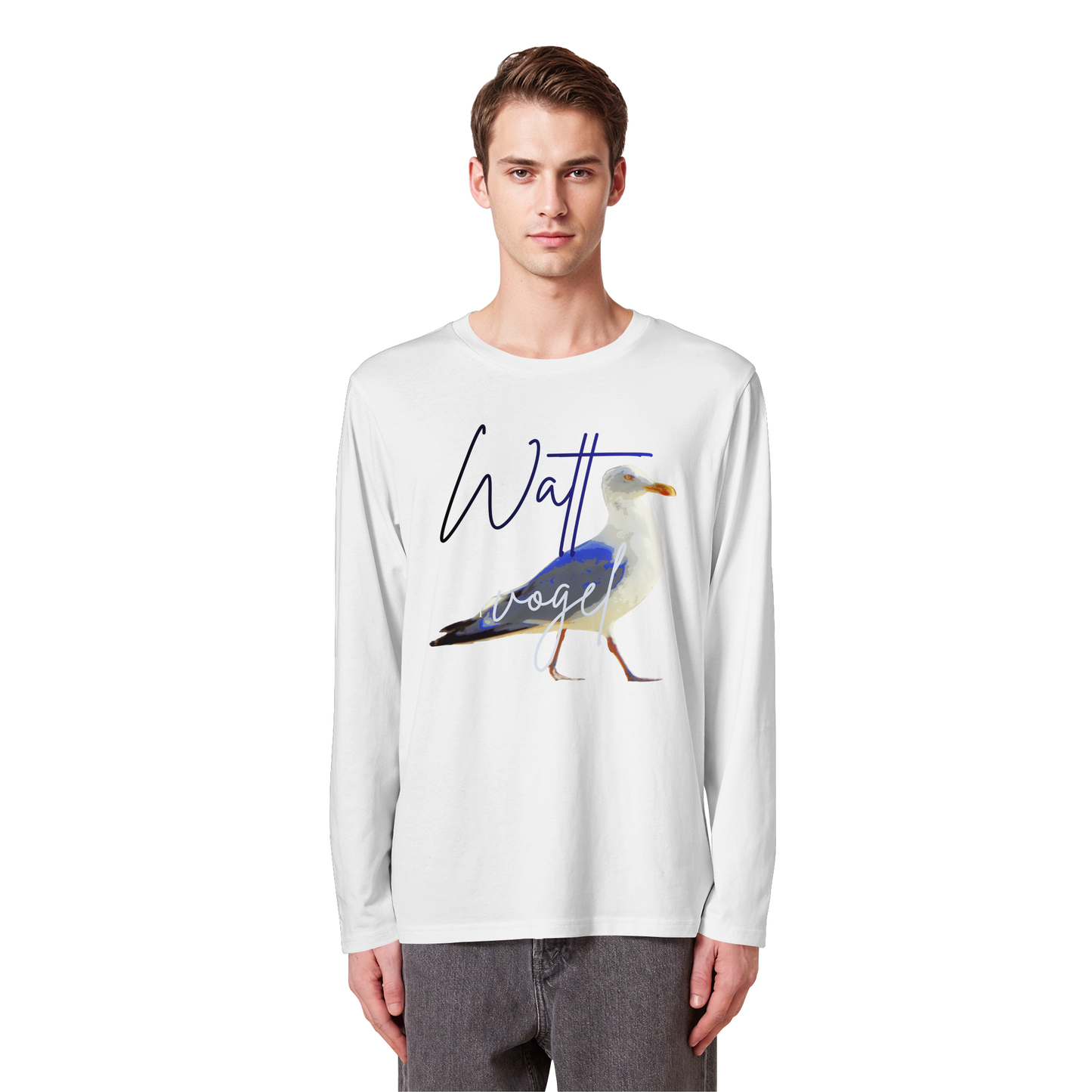 Wattvogel Nordsee Möwe mit Schriftzug - Organic Longsleeve T-Shirt