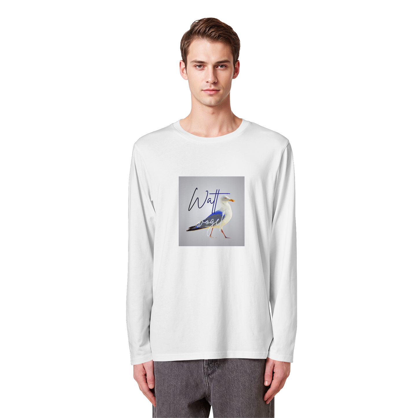 Wattvogel Motiv mit Nordsee Möwe  - Unisex Longsleeve T-Shirt