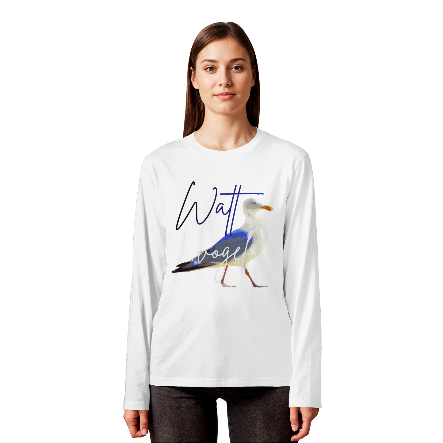 Wattvogel Nordsee Möwe mit Schriftzug - Organic Longsleeve T-Shirt
