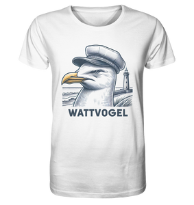 Lustige Möwe mit Kapitänsmütze Wattvogel am Nordsee Strand mit Leuchtturm - Organic Shirt