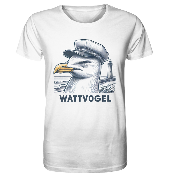 Lustige Möwe mit Kapitänsmütze Wattvogel am Nordsee Strand mit Leuchtturm - Organic Shirt