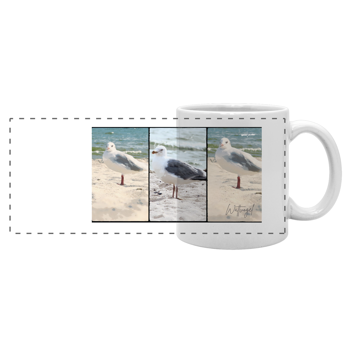 Wattvogel Motiv Nordseemöwe Ostsee - Panorama Tasse