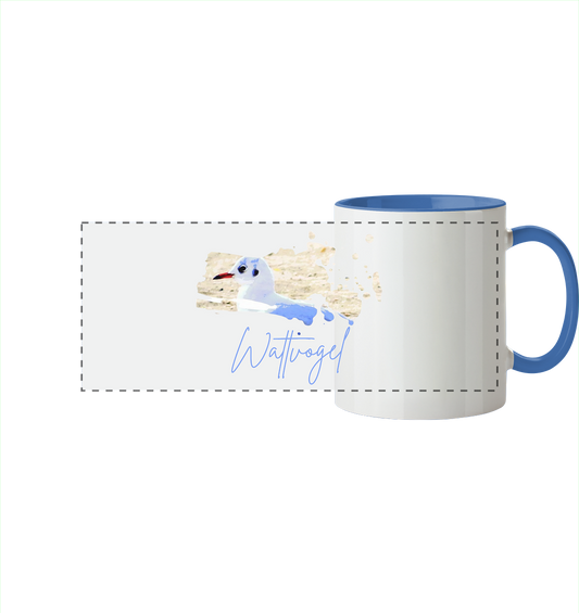 Wattvogel® – Nordsee Möwe im maritimen Kunst-Stil - Panorama Tasse zweifarbig