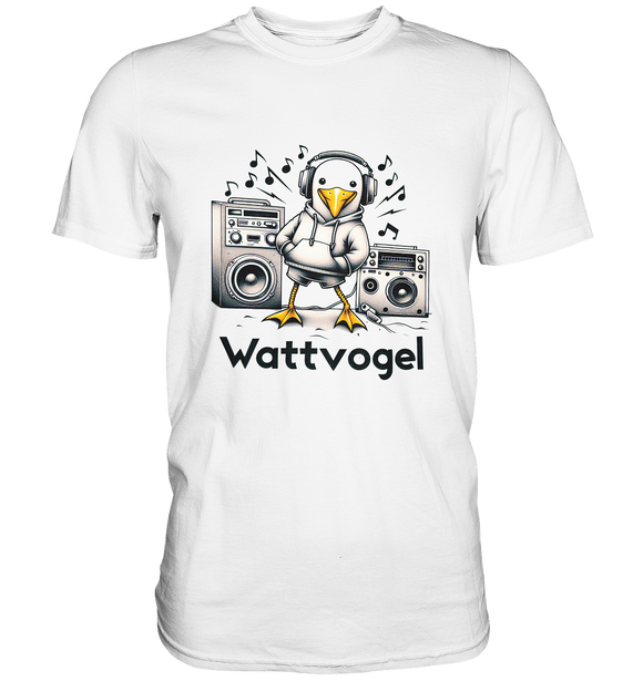 Coole Möwe Wattvogel mit Musik Geschenkidee Urlaub Nordsee Ostsee Moin T-Shirt - Premium T-Shirt