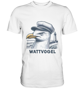 Lustige Möwe mit Kapitänsmütze Wattvogel am Nordsee Strand mit Leuchtturm - Premium T-Shirt
