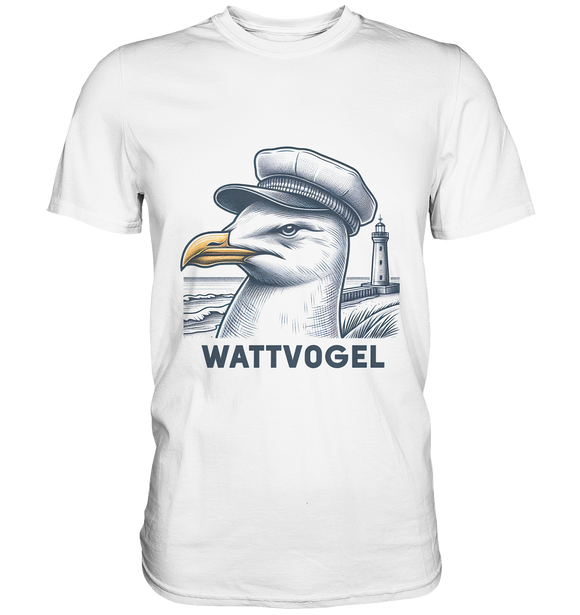 Lustige Möwe mit Kapitänsmütze Wattvogel am Nordsee Strand mit Leuchtturm - Premium T-Shirt