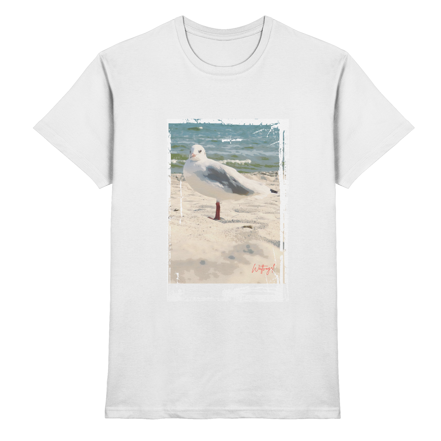 Wattvogel Nordsee Möwe am Strand - Premium Shirt