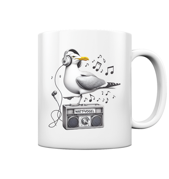 Tasse mit Möwe Möwe Wattvogel auf Radio Musik