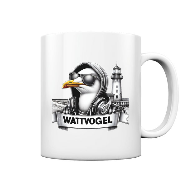 Wattvogel® Möwe mit Sonnenbrille und Kaputze - Tasse glossy