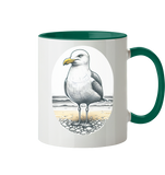 Tasse zweifarbig mit Motiv Möwe am Strand Nordsee