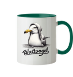 Tasse mit Möwe schwimmender Vogel mit Kaputze Wattvogel