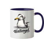 Tasse mit Möwe schwimmender Vogel mit Kaputze Wattvogel