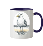 Tasse zweifarbig mit Motiv Möwe am Strand Nordsee