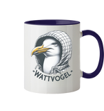 Motiv Möwe mit Kaputze Schriftzug Wattvogel  - Tasse zweifarbig